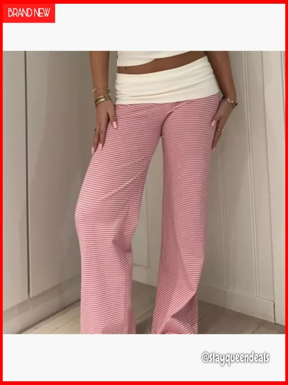Fold Over Wide Leg Flare Yoga Pants Low Rise Bell Bottom Sweatpants Lounge - Picture 2 of 5